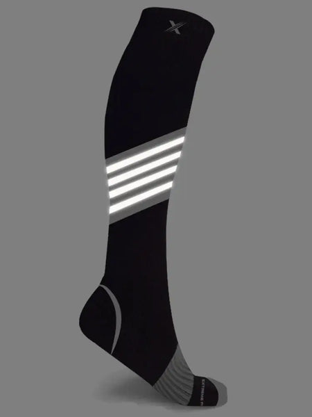 RUN+ Black with Grey Stripe Reflective compression socks 20-30mmHg