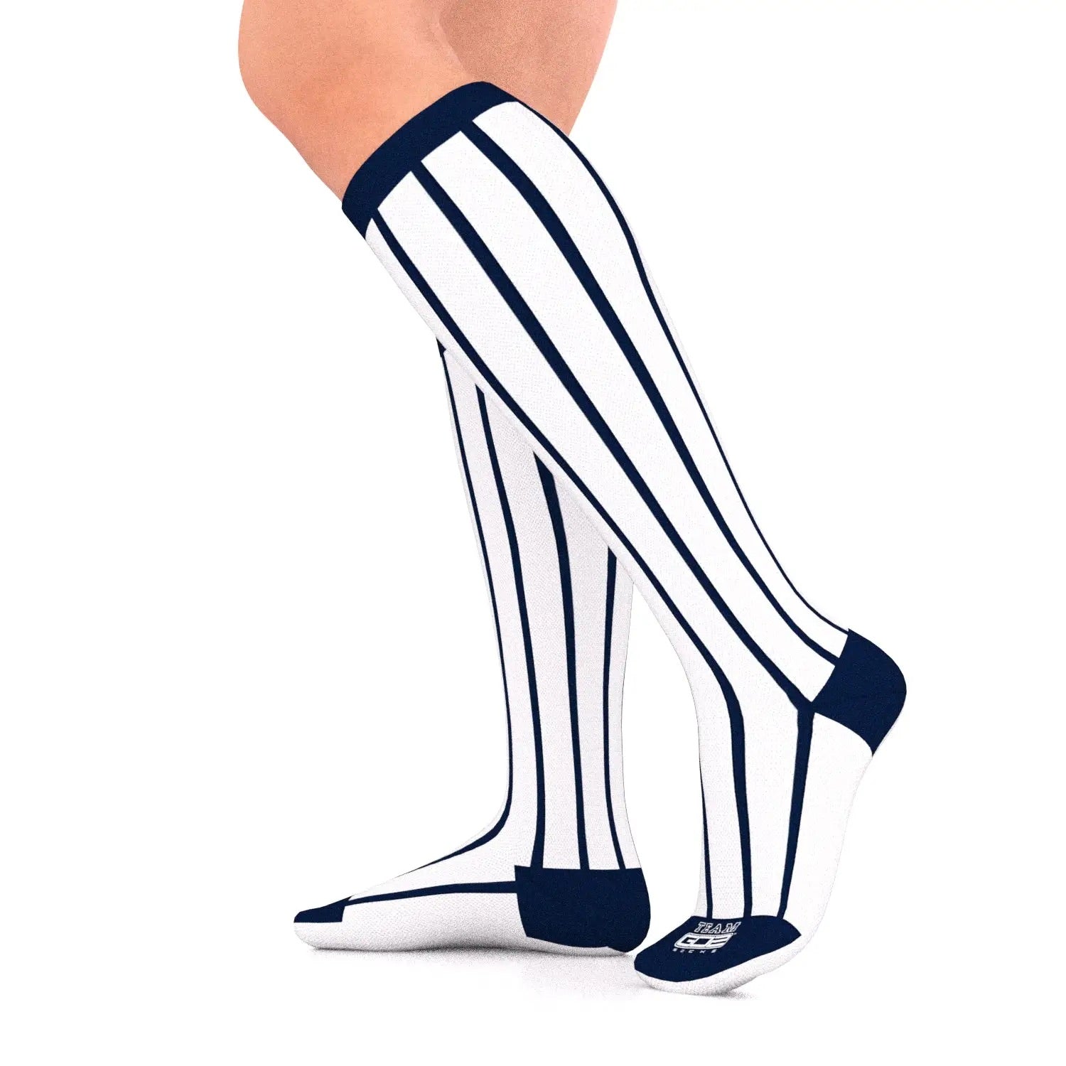 Navy and White Pinstripe compression socks