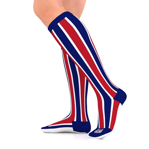 Red, White and Blue Vertical Stripes compression socks
