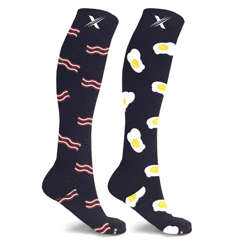Bacon and Eggs mis-matched compression socks