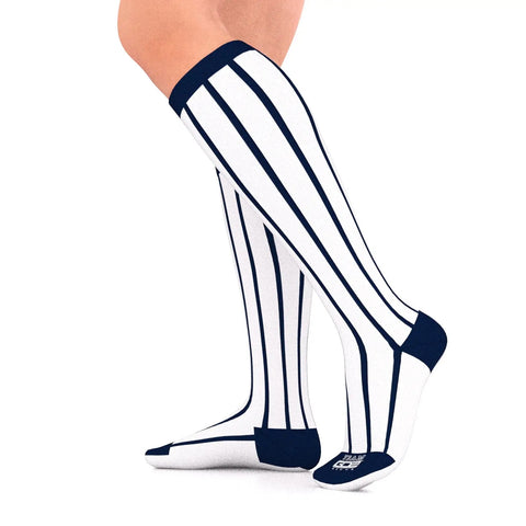 Navy and White Pinstripe compression socks